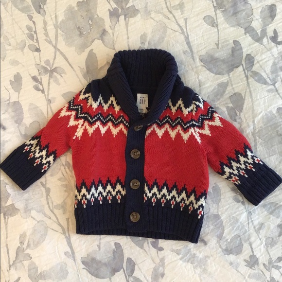 Baby Gap Red Navy White Cardigan Sweater 3/6 months - Picture 6 of 6